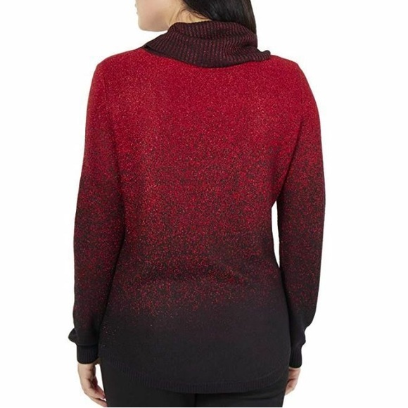 Ombré Red Black Shimmer Fold-over Metallic Sweater Top NY Collection Medium Chic - Picture 2 of 10